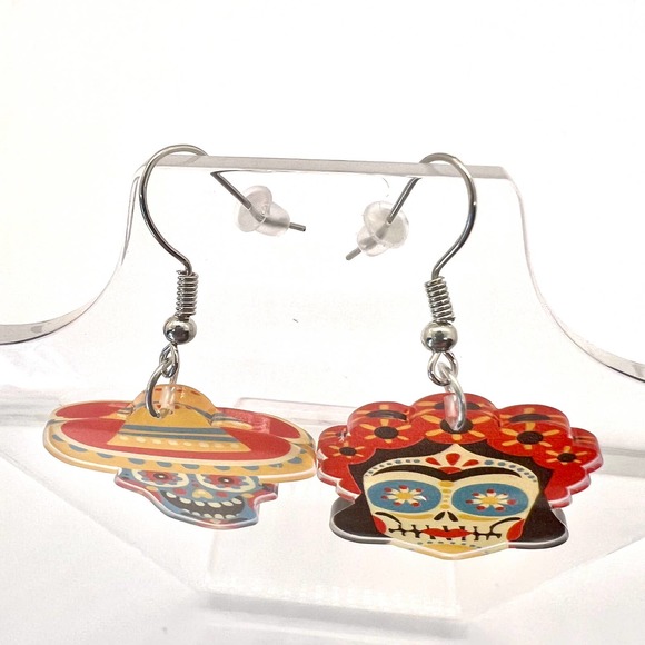 Sugar Skull Earrings - Halloween Earrings - Cinco de Mayo Earrings - Candy Skull - Picture 2 of 10